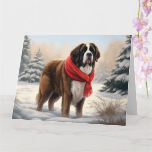 Carte Saint Bernard Chien à Noël de neige