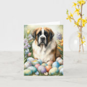 Carte Saint Bernard Chien avec Oeufs de Pâques Vacances (Fleur jaune)