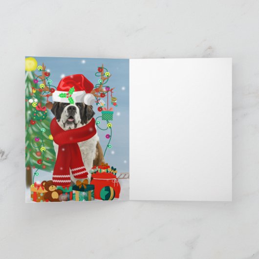 Carte Saint Bernard Chien dans la neige Noël (Intérieur)