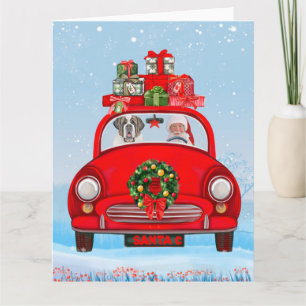 Carte Saint Bernard Chien En Voiture Avec Le Père Noël