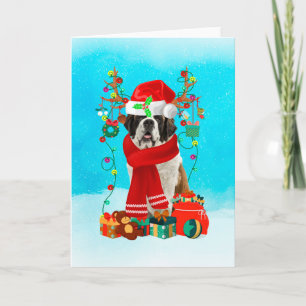 Carte Saint Bernard dans la neige avec cadeaux de Noël