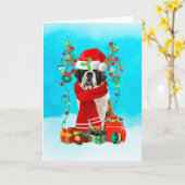 Carte Saint Bernard dans la neige avec des cadeaux de No (Fleur jaune)