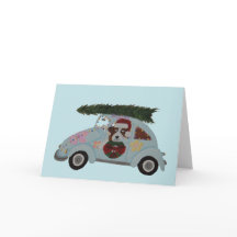 Saint Bernard dans une voiture Hippie à Noël