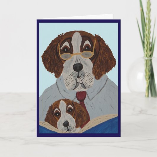 Carte Saint-Bernard de papa lisant à son chiot (Devant)