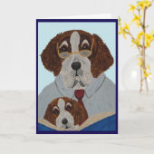 Carte Saint-Bernard de papa lisant à son chiot (Fleur jaune)