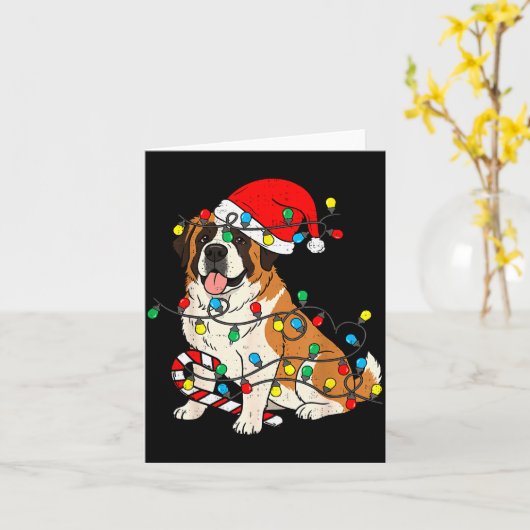 Carte Saint Bernard Dog Christmas Lights Santa Xmas Pet (Fleur jaune)
