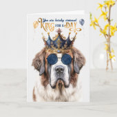 Carte Saint Bernard Dog King pour une journée Anniversai (Fleur jaune)