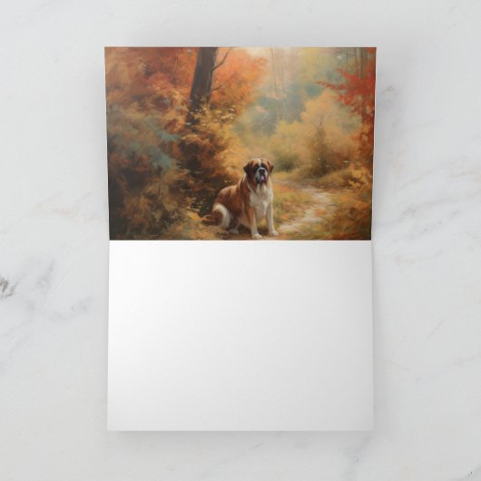 Carte Saint Bernard en automne Feuilles Automne automne  (Intérieur)