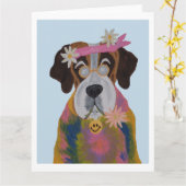 Carte Saint Bernard Hippie (Fleur jaune)