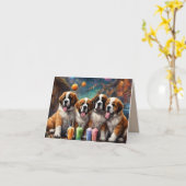 Carte Saint Bernard Puppies et Milkshakes Anniversaire (Fleur jaune)