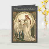 Carte Saint Brigid of Ireland With White Cow (Fleur jaune)