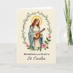 Carte Saint Cecilia Fête Bénédiction Fête Fête Courbe Fl