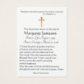 Carte Saint commémorative funéraire catholique du  (Dos)