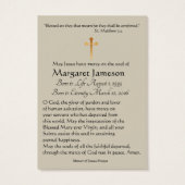 Carte Saint commémorative funéraire catholique Enf (Dos)