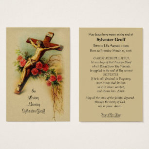 Carte Saint de Jésus Crucifix Rose Funérailles -