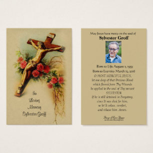 Carte Saint de Jésus Crucifix Rose Funérailles -