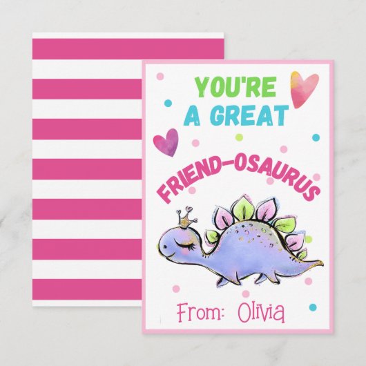 Carte Saint Dinosaur Valentine pour enfant Ami-Osa (Devant / Derrière)