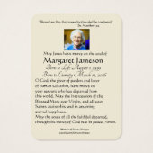 Carte Saint du Mémorial funéraire catholique de Jé (Dos)