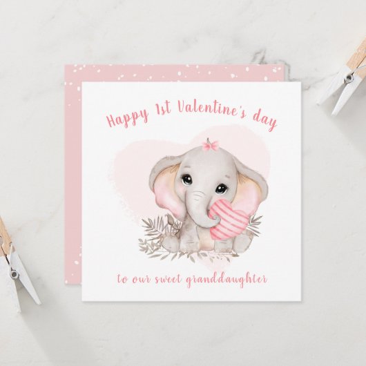 Carte Saint Eléphant Rose de Saint Valentin (Devant/Arrière en situation)