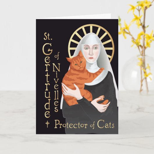 Carte Saint Gertrude de Nivelles, protecteur des chats (Fleur jaune)