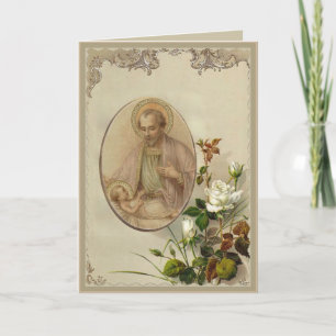 Carte Saint Joseph vintage avec l'Enfant Jésus