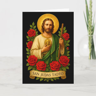 Carte Saint Jude Thaddée Art Catholique Avec Roses Rouge