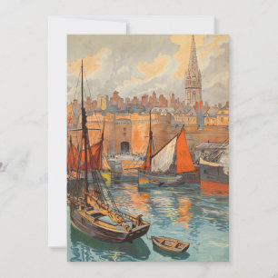 Carte Saint Malo, France, Affiches de voyage vintage