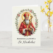 Carte Saint Nicolas Fête Bénédiction Holly Wreath (Fleur jaune)