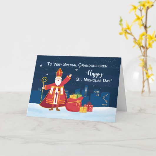 Carte Saint Nicolas Journée aux petits-enfants remplis d (Fleur jaune)
