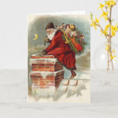 Carte Saint Nicolas victorien de Noël sur le toit (Fleur jaune)