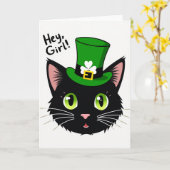 Carte Saint-Patrick Hey Girl Chat (Fleur jaune)