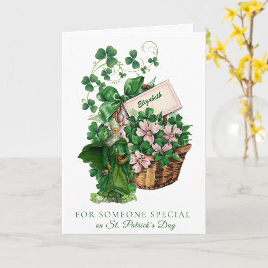 Carte Saint Patrick Panier Shamrock Bénédiction religieu (Fleur jaune)