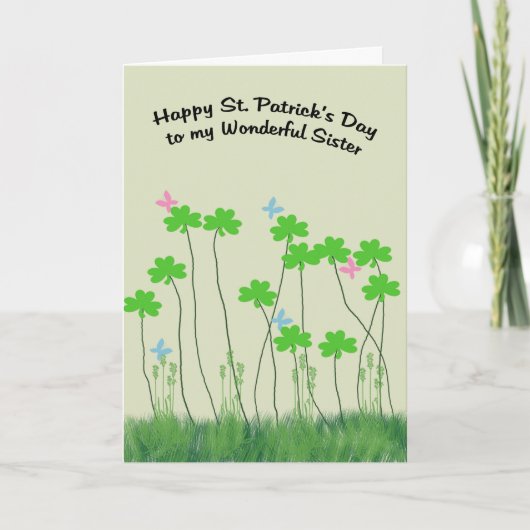 Carte Saint Patrick pour Soeur avec Shamrock (Devant)