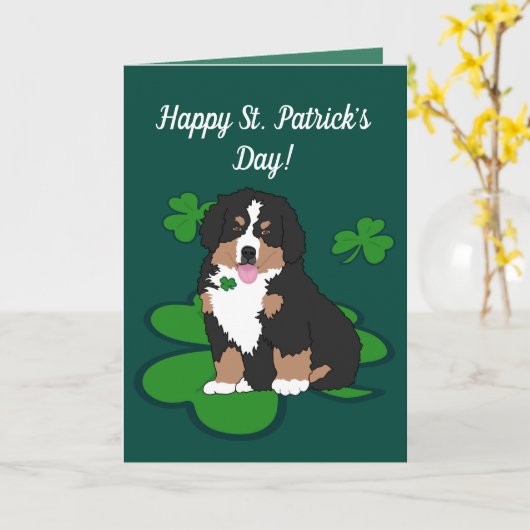 Carte Saint Patrick’s Day Bernese Mountain Dog (Fleur jaune)