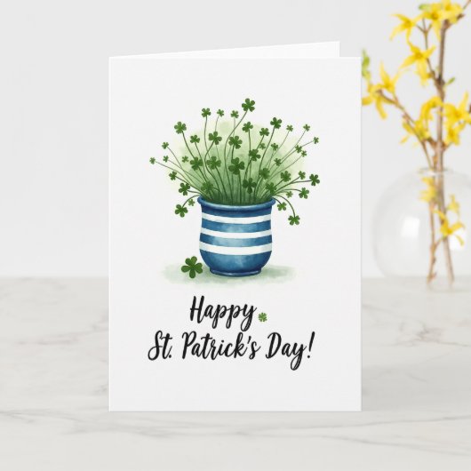 Carte Saint-Patrick Trèfles Rayés Pot (Fleur jaune)