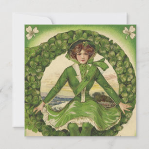 Carte Saint-Patrick vintage, Couronne avec jeune Irlanda