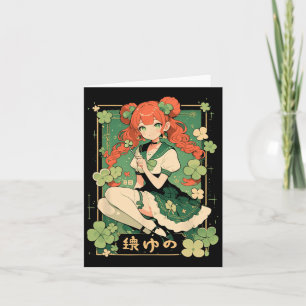 Carte Saint Patricks Day Anime Girl Manga Green Kawaii C