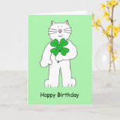 Carte Saint Patrick's Day Anniversaire Chat avec Shamroc (Fleur jaune)