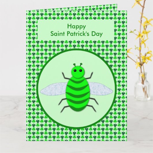 Carte Saint Patricks Day Bee et Shamrocks (Fleur jaune)