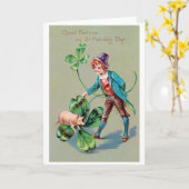 Carte Saint Patrick's Day Boy & Lucky Pig, Vintage (Fleur jaune)