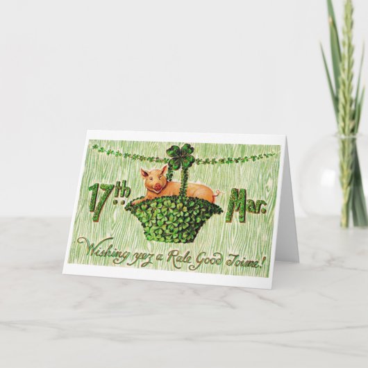 Carte Saint Patrick's Day Lucky Pig, Vintage (Devant)