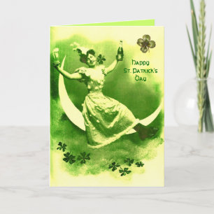 CARTE SAINT PATRICK'S DAY LUNE LADY AVEC SHAMROCK