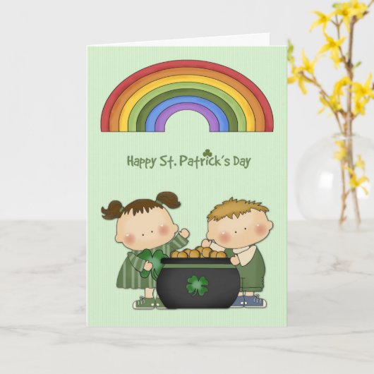 Carte Saint Patrick's Day, Pot of Gold, Rainbow, Childre (Fleur jaune)