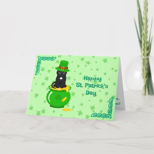 Carte Saint Patrick's Day Shamrock Pot of Gold Black Cat (Devant)