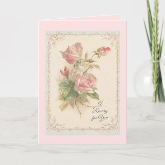 Carte Saint Rosaire avec roses roses roses Prière (Devant)