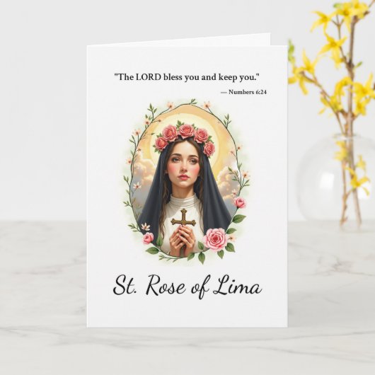 Carte Saint Rose de Lima Écriture Rose de la Paix de Die (Fleur jaune)