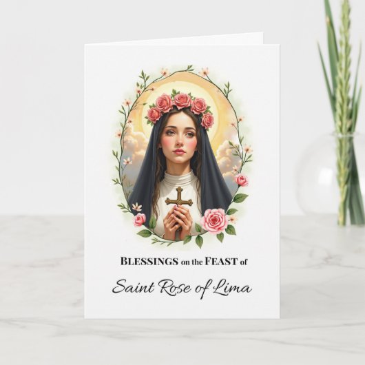 Carte Saint Rose de Lima Fête Bénédiction Jour Aquarelle (Devant)