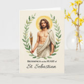 Carte Saint Sébastien Fête Bénédiction Jour Fête Couronn (Fleur jaune)