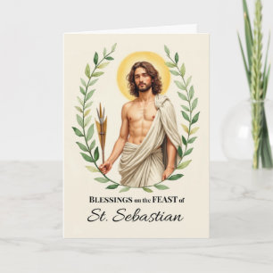 Carte Saint Sébastien Jour de Fête Bénédictions Couronne