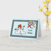 Carte Saint-Snowman et Cupidon Valentin (Fleur jaune)